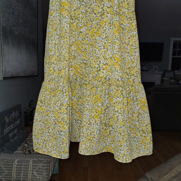 BCBG Eneration Women's Ruffle Strap Square Neck yellow Floral Midi Dress… - Picture 6 of 12